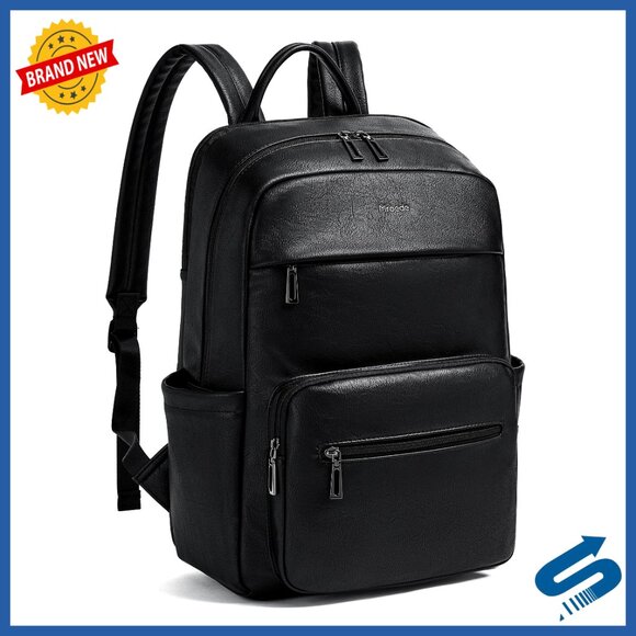 Handbags - Leather Laptop Backpack Vegan Leather Large Capacity Travel Daypack Business